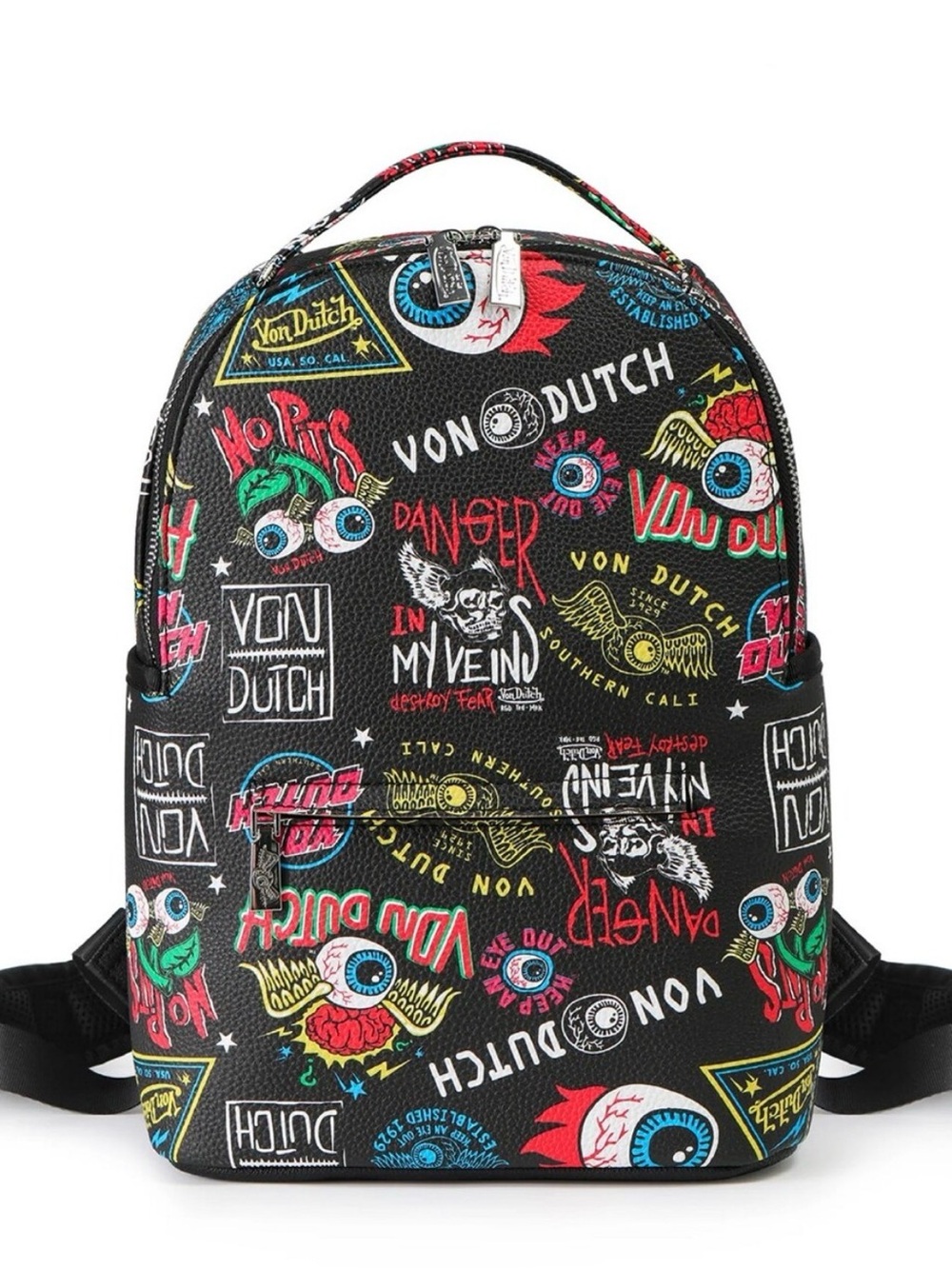 Von Dutch Large Black Graphic Print Backpack NWOT